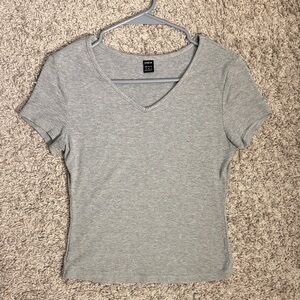 Light Gray Ribbed V-Neck Tee